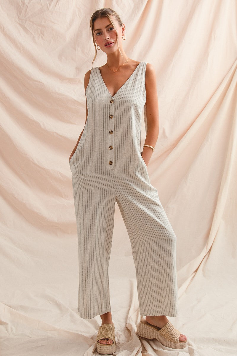 Striped Linen Blend Jumpsuit