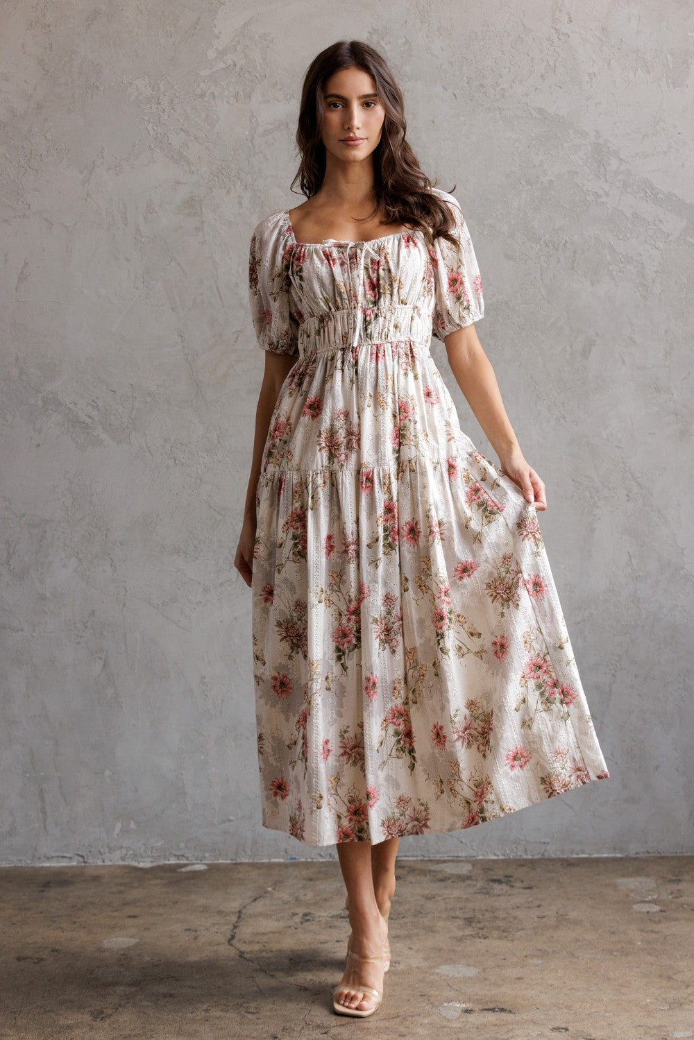 Floral Puff Sleeve Midi Dress
