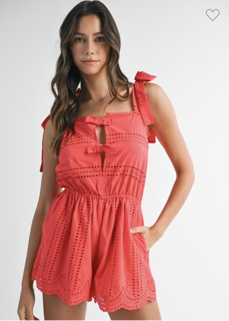 Eyelet Romper With Scallop Hem