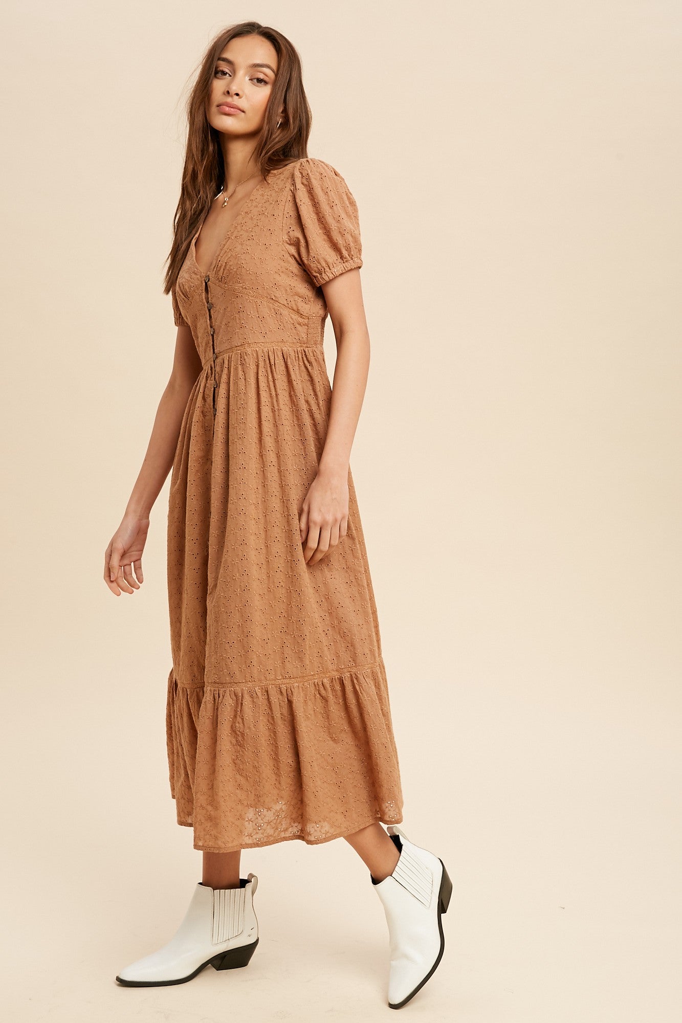 Earthen Eyelet Midi Dress