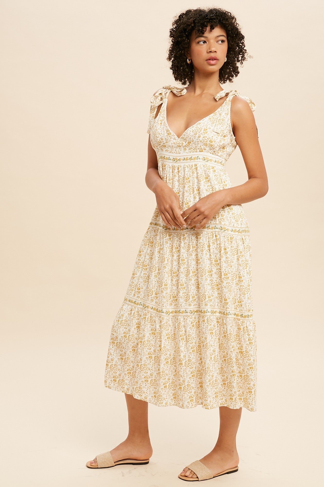 Golden Poppy Embroidered Midi Dress