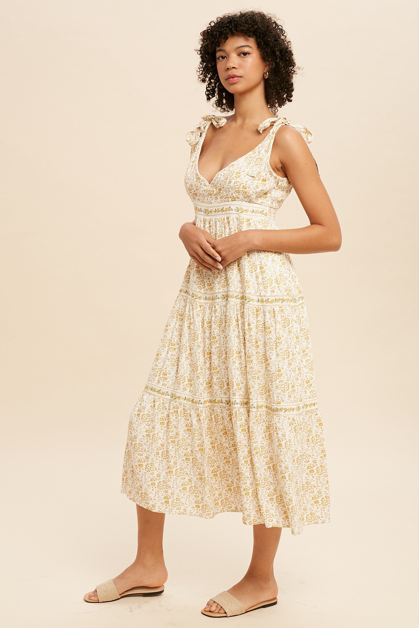 Golden Poppy Embroidered Midi Dress