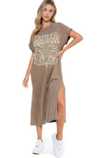 Load image into Gallery viewer, Wild West Graphic T-Shirt Dress- Khaki
