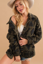 Load image into Gallery viewer, Aztec Sherpa Jacket- Forest
