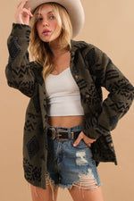 Load image into Gallery viewer, Aztec Sherpa Jacket- Forest
