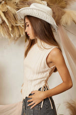 Load image into Gallery viewer, Ivory Sleeveless Laced Up Sweater Top
