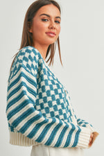 Load image into Gallery viewer, Checkered Button Up Cardigan- Teal
