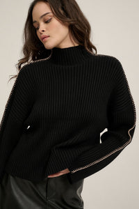 Black Expose Seam Rib Knit Sweater