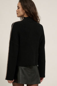 Black Expose Seam Rib Knit Sweater