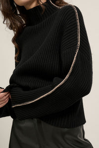 Black Expose Seam Rib Knit Sweater