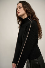 Load image into Gallery viewer, Black Expose Seam Rib Knit Sweater
