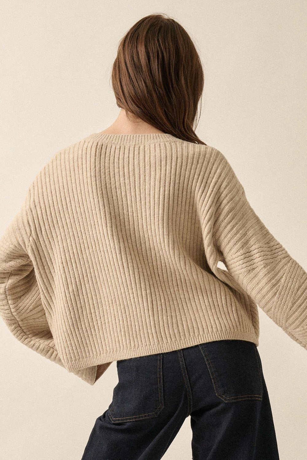 Oatmeal Rib Knit Sweater