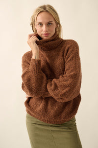 Brown Turtle Neck Loose Knit Sweater