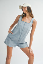 Load image into Gallery viewer, Square Neckline Denim Romper
