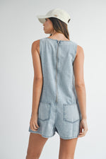 Load image into Gallery viewer, Square Neckline Denim Romper
