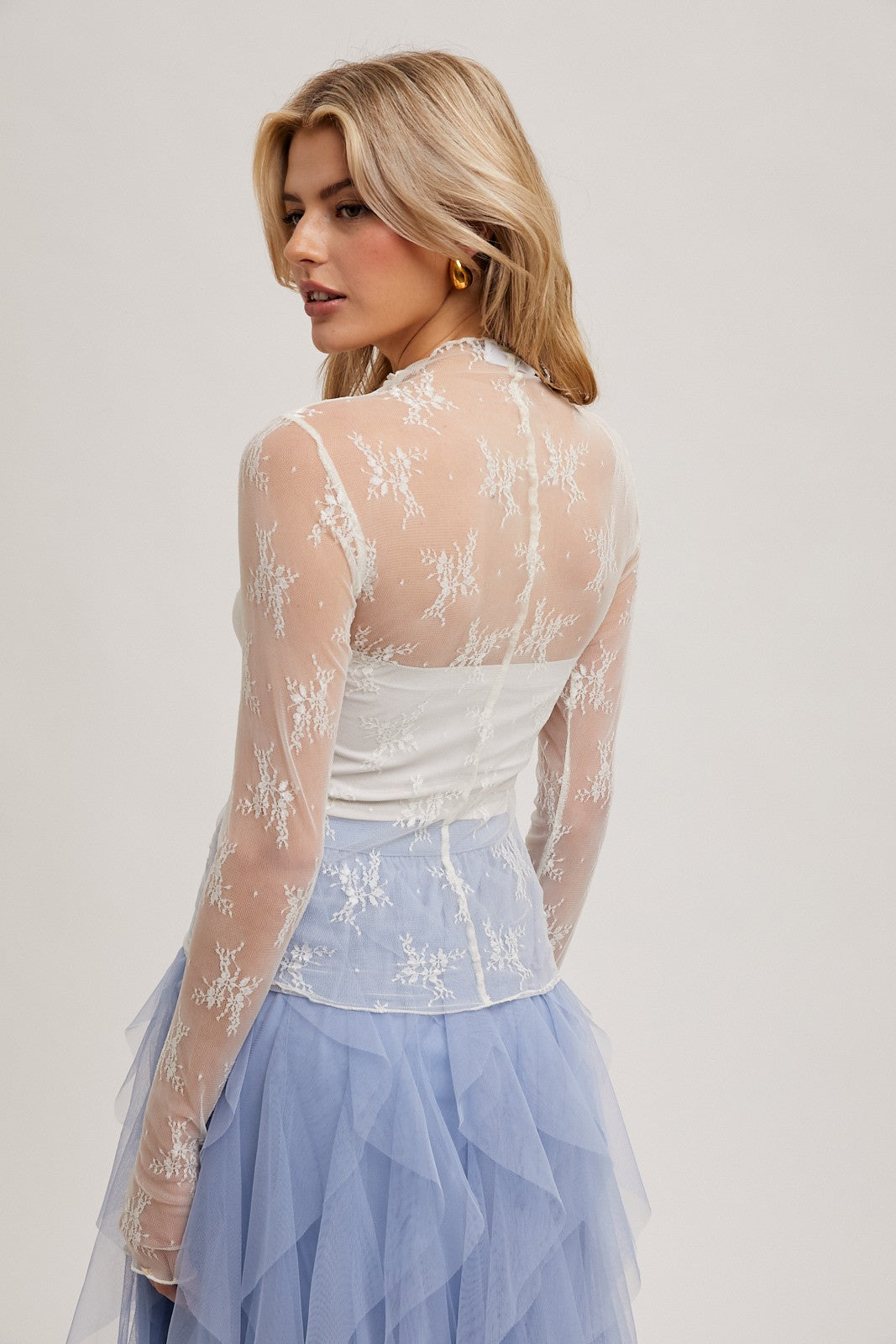 All Over Sheer Lace Top- Ivory