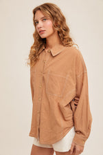 Load image into Gallery viewer, Almond Curved Hem Button Down Shirt
