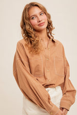 Load image into Gallery viewer, Almond Curved Hem Button Down Shirt

