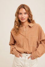 Load image into Gallery viewer, Almond Curved Hem Button Down Shirt
