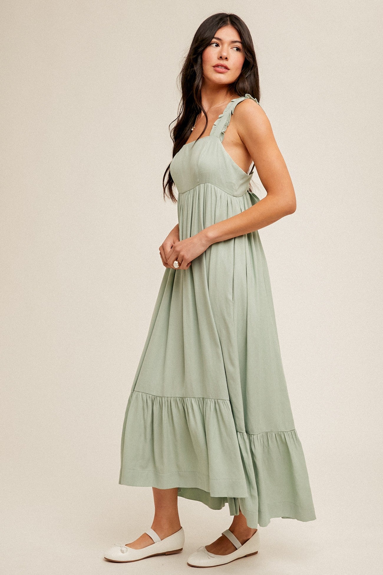 Sage Square Neck Maxi Dress