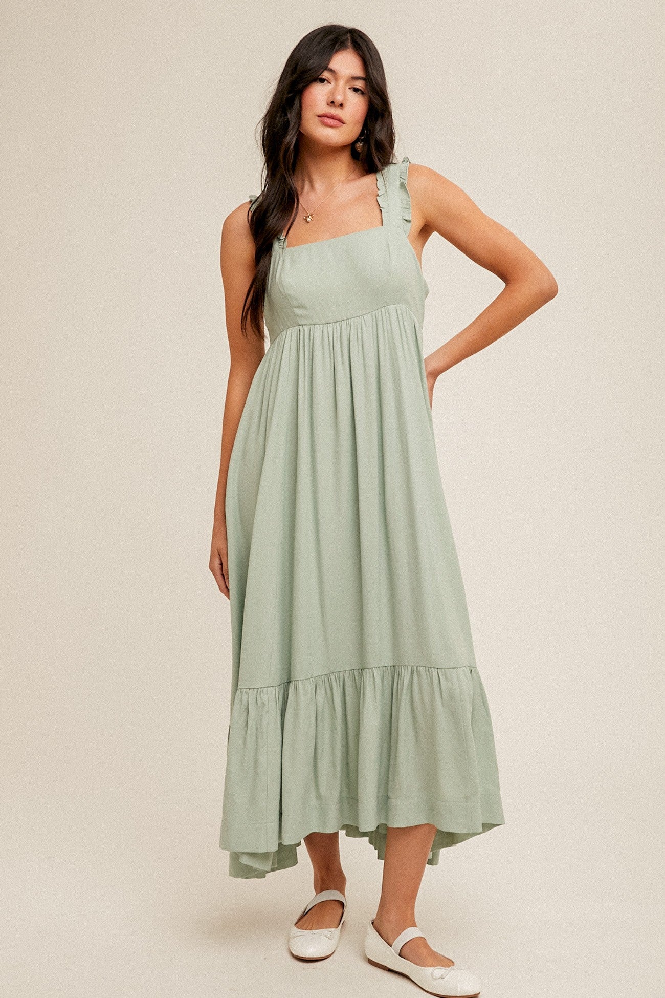 Sage Square Neck Maxi Dress