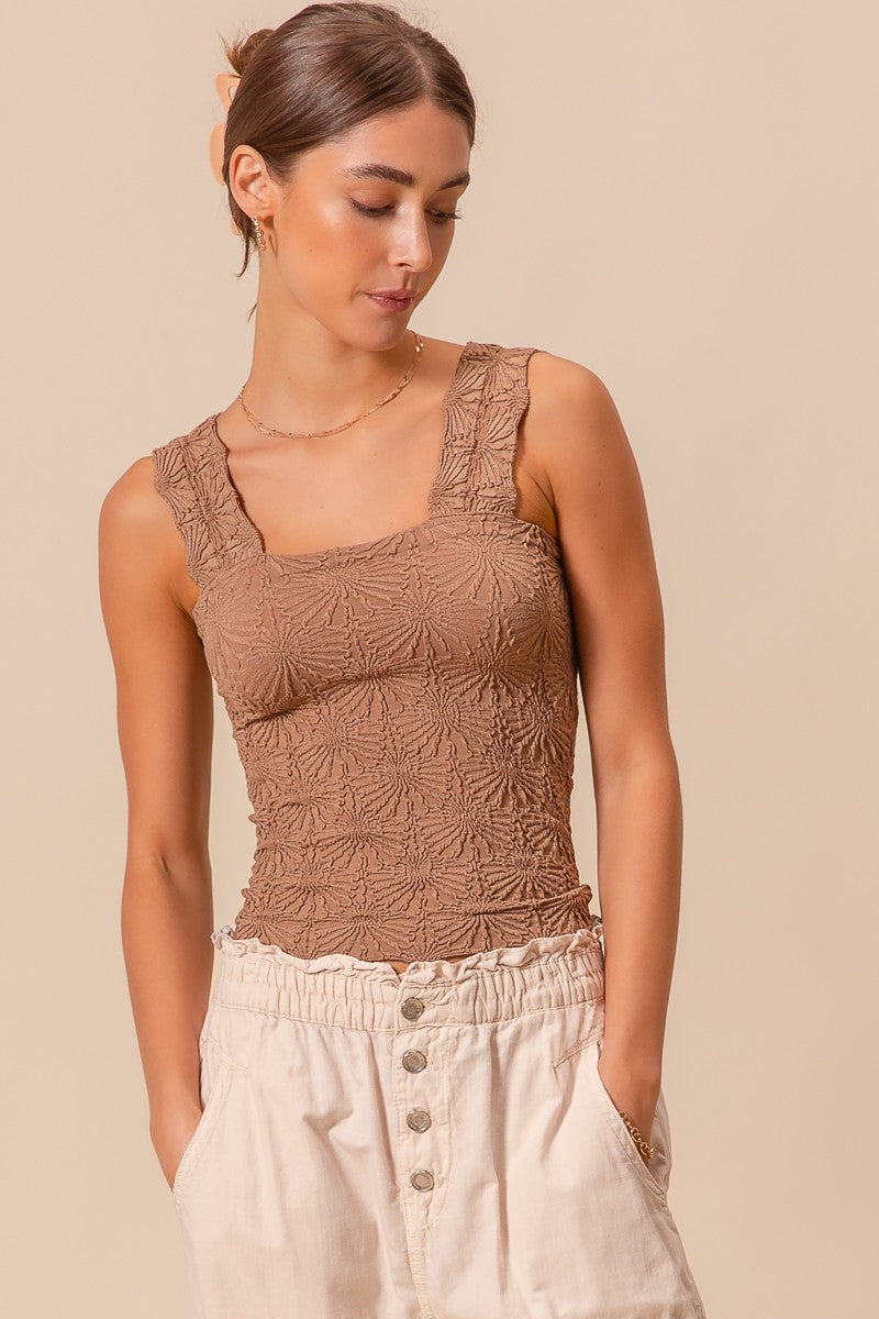 Floral Jacquard Seamless Tank Top- COFFEE