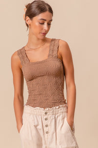 Floral Jacquard Seamless Tank Top- COFFEE