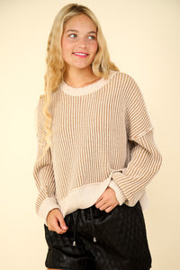 Two Toned Striped Sweater Top