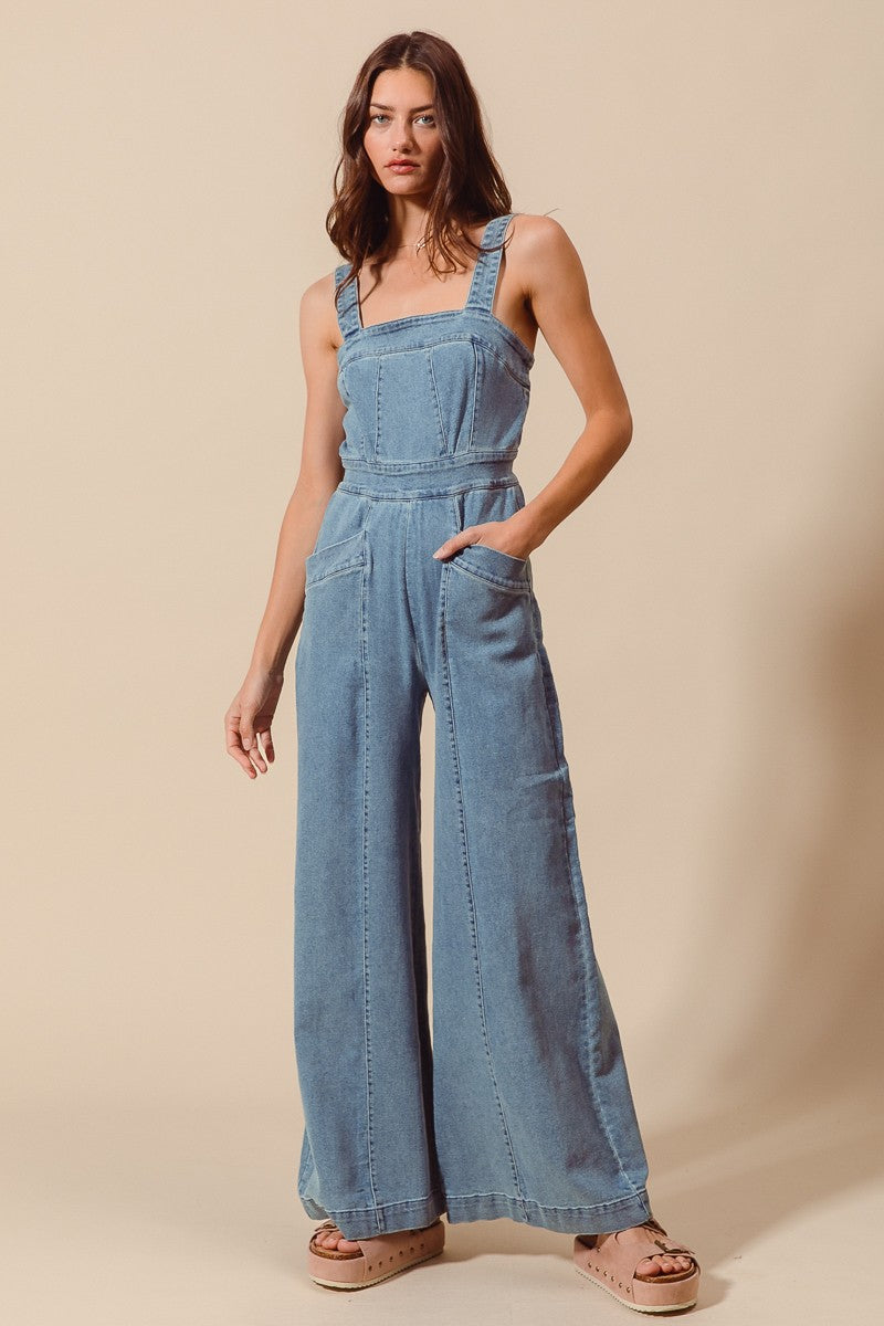 Wide Leg Denim Jumpsuit