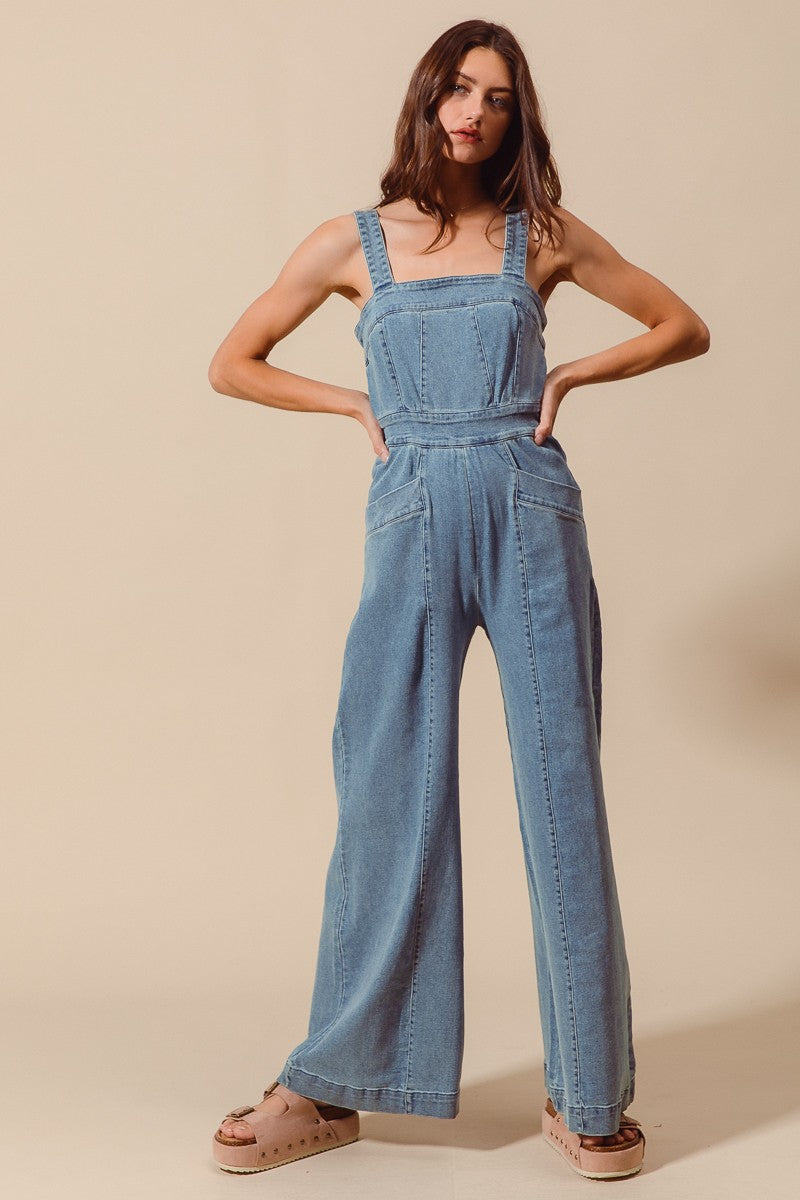 Wide Leg Denim Jumpsuit