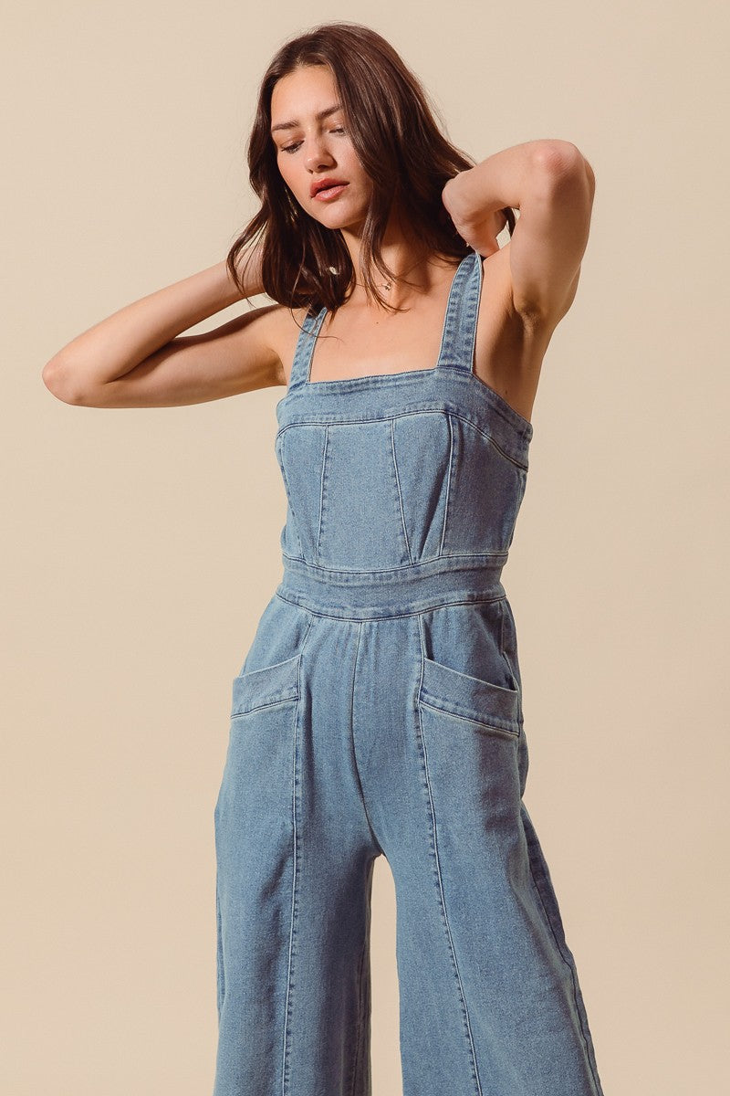 Wide Leg Denim Jumpsuit