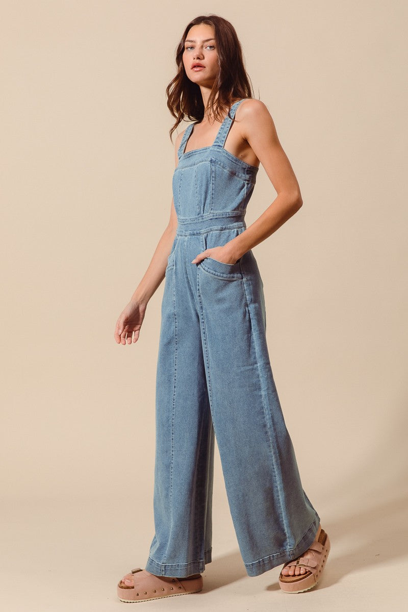 Wide Leg Denim Jumpsuit