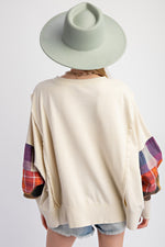 Load image into Gallery viewer, Washed Plaid Mix Terry Knit Pullover
