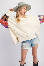 Load image into Gallery viewer, Washed Plaid Mix Terry Knit Pullover
