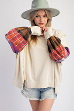 Load image into Gallery viewer, Washed Plaid Mix Terry Knit Pullover
