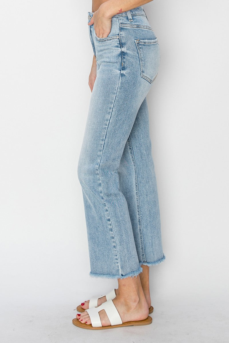 Risen High Rise Crop Straight Light Wash Jeans