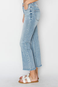 Risen High Rise Crop Straight Light Wash Jeans