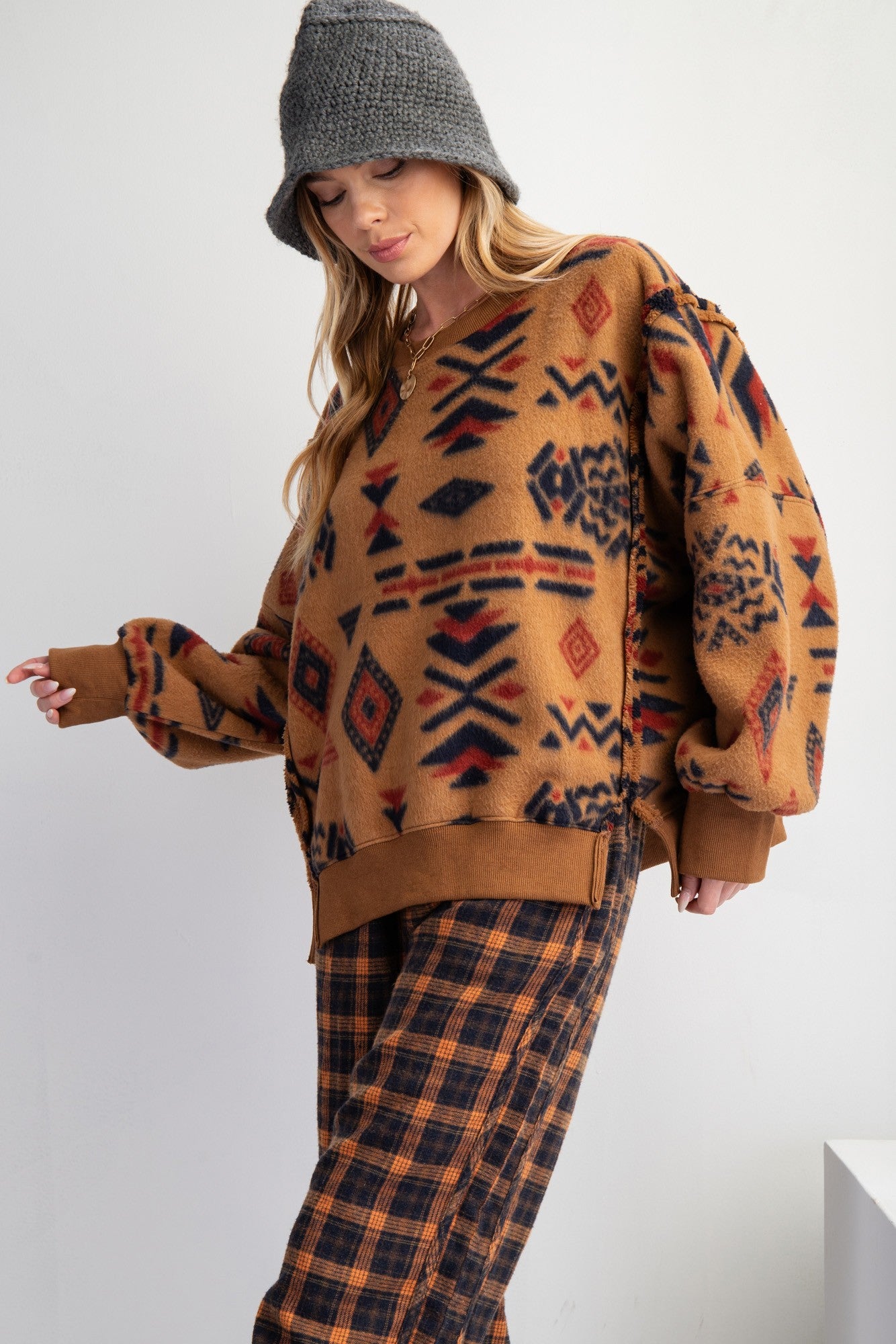 Aztec Printed Fleece Pullover