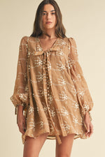 Load image into Gallery viewer, Embroidered Long Sleeve Mini Dress
