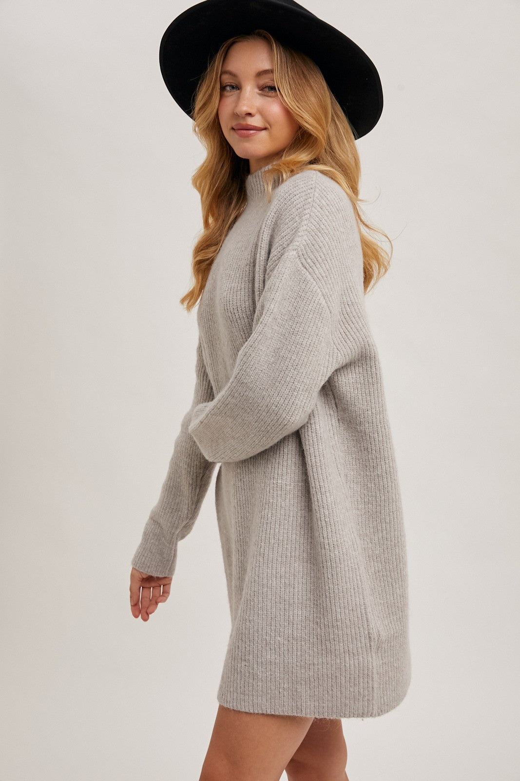 Mock Neck Knit Sweater Mini Dress