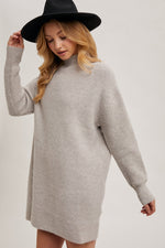 Load image into Gallery viewer, Mock Neck Knit Sweater Mini Dress
