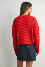 Load image into Gallery viewer, Red Solid Cable Knit Sweater
