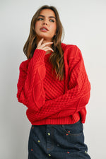 Load image into Gallery viewer, Red Solid Cable Knit Sweater
