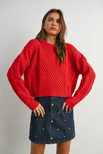 Load image into Gallery viewer, Red Solid Cable Knit Sweater
