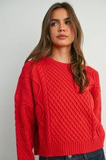 Load image into Gallery viewer, Red Solid Cable Knit Sweater

