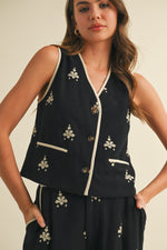 Load image into Gallery viewer, Embroidered Vest And Wide Leg Pants Set
