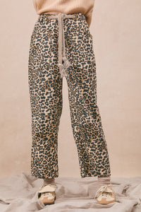 Braided Waist Belt Patch Leopard Print Pants