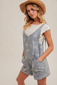 Flower Motif Denim Shortall