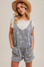 Load image into Gallery viewer, Flower Motif Denim Shortall
