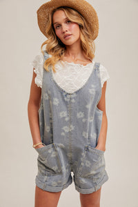 Flower Motif Denim Shortall